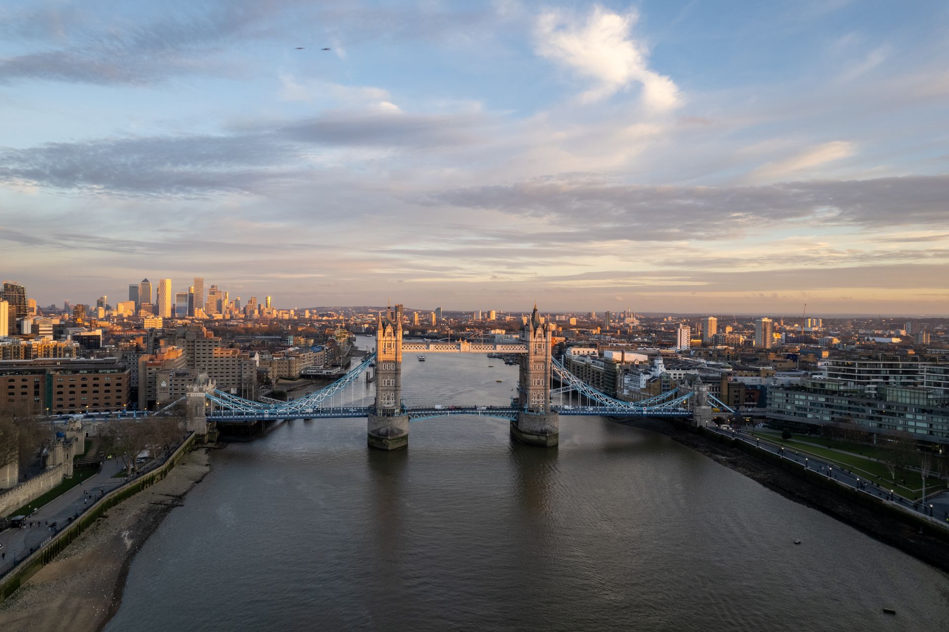 Tower Bridge and the River Thames in London at sunset