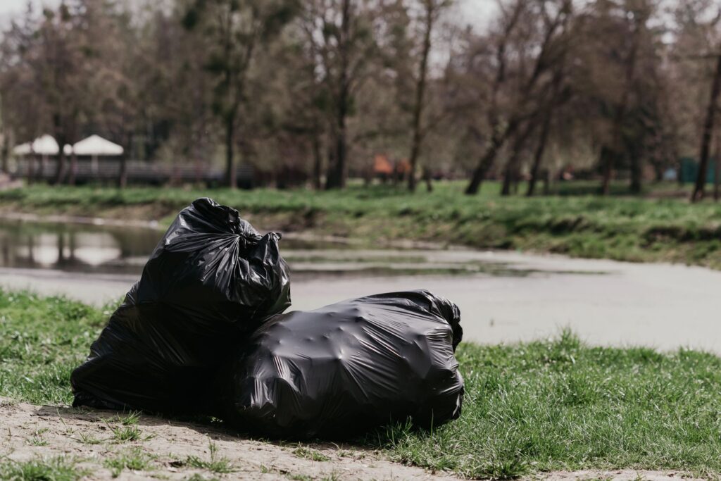 Black rubbish bags waiting for collection